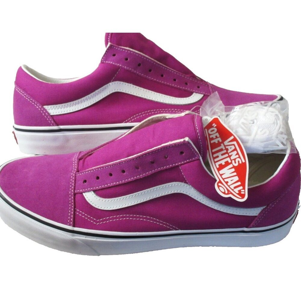 Vans Men's Old Skool Fuchsia Red True White Stripe Suede Canvas shoes Size 11.5